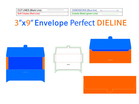 Envelope wedding invitaion template design 3x9 inch dieline template and editable 3D vector envelopeのイラスト素材