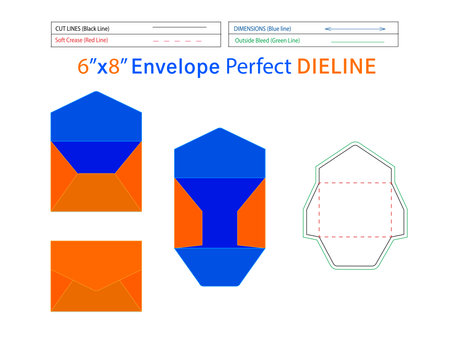 Envelope design 6x8 inch  High qulity dieline template and 3D Wedding invitation envelope editable easily resizableのイラスト素材