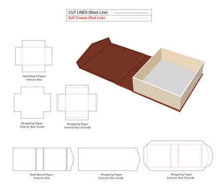 Magnetic Rigid Box, luxury angle face rigid boxes  Correct dieline template and 3D box designのイラスト素材