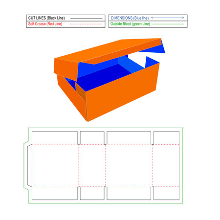 One paper foldable shipping box dieline template and 3D render box design Templateのイラスト素材