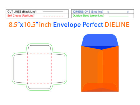 Packaging open end envelope or Catalog envelope 8.5x10.5 inch perfect dieline template and 3D envelope editable easily resizable vector fileのイラスト素材