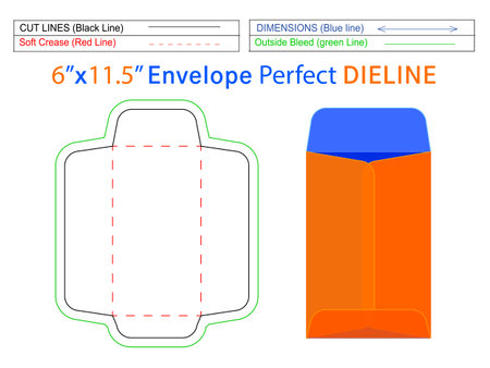 Packaging open end envelope or Catalog envelope 6x11.5 inch dieline template with 3D envelope editable easily resizable vector designのイラスト素材