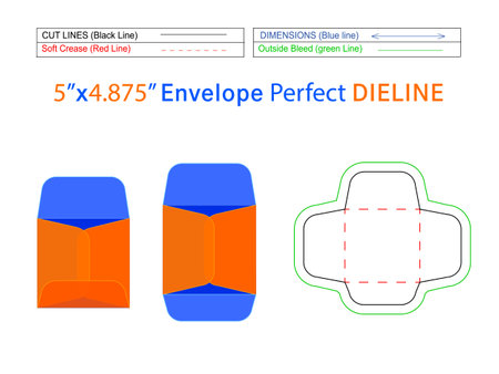 Policy-open end envelope or catalog envelope 5x4.875 inch dieline template and 3D box editable easily resizable vector fileのイラスト素材