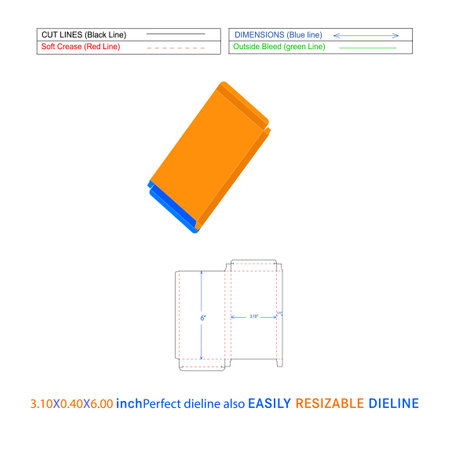 RTE reverse tuck end folding box (3.10x0.40x6) inch custom box Dieline template and 3D box design editable vector fileのイラスト素材