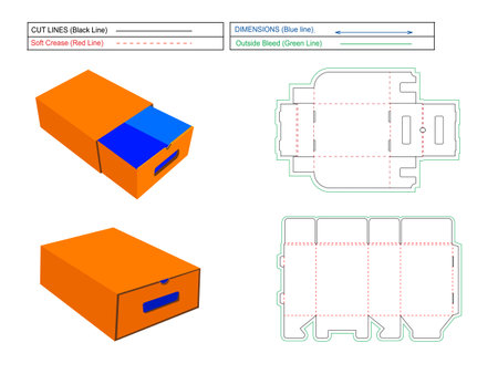 Shoe cover box set without glue and with holding notch perfect Dieline template template 3d box designのイラスト素材
