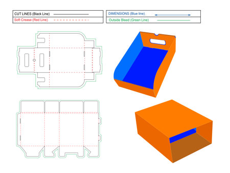 Shoe cover and tray box without glue and  holding notch Dieline template and 3d box designのイラスト素材