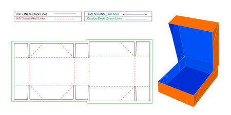 6 corner folding box dieline template   with 3D render box easily editable and resizable vector fileのイラスト素材