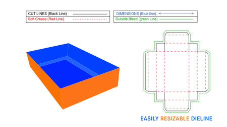 Trays Box, Easily assemble Standard tray box editable dieline template and 3D box design.のイラスト素材