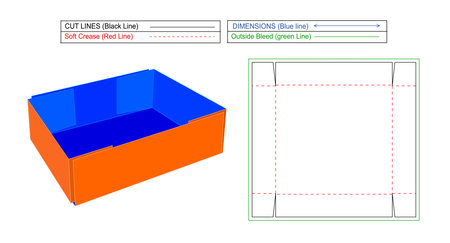 Tray Box Corrugated Cardboard Tray Box, Delline Template with 3D Render Resizable and Editable vector file.のイラスト素材