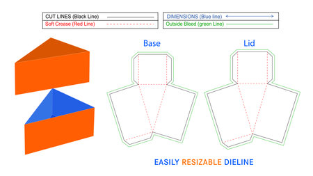 Triangle Cake slice box Birthday cake slice box dieline template and 3D render, resizable and editable vector fileのイラスト素材