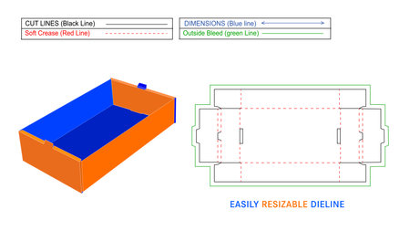 Two side double wall and side lock tray box and cardboad custom box dieline template and 3D Box designのイラスト素材