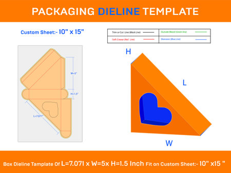 Triangel Heart Display Gift Box Dieline 7.071x5x1.5 inch With 3d Box Designのイラスト素材