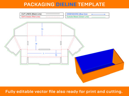 Angled side box with header slots box dieline template with 3d box design.のイラスト素材