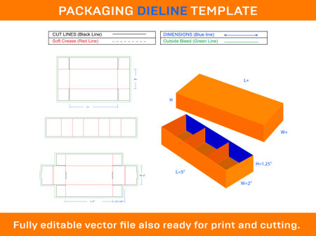 Chocolate Lid With Insert Dieline Template With 3d Box Design and Editable Resizable Vector File.のイラスト素材