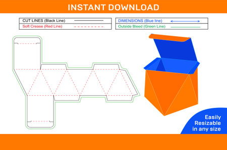 8 face box Deline Template or Diamond Shape tuck end 8 face Box and 3D box design Fully Editable Vector File.のイラスト素材