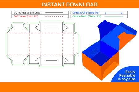 Cake or sweet food box dieline template with 3D box design.のイラスト素材