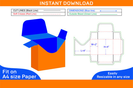 Custom straight tucks end box die line template and 3d box design vector fileのイラスト素材