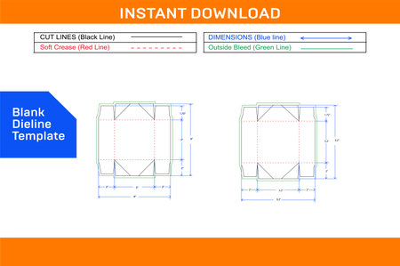 Lid box or collapsible 4 corner tray box die line template and 3D render design.のイラスト素材