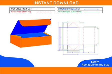 4 conner collapsible tray top tuck box die line template and 3D box design changeable and editable vector fileのイラスト素材