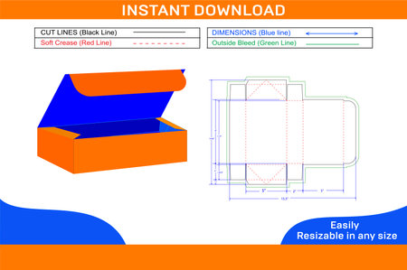 4 conner collapsible tray top tuck box die line template and 3D box design changeable and editable vector fileのイラスト素材