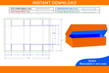 6 corner corrugate packaging box die line template and 3D box designのイラスト素材