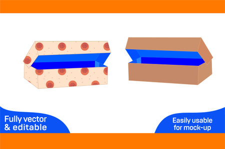 6 corner folding packaging box die line template and 3D box design easily editable 3D boxのイラスト素材