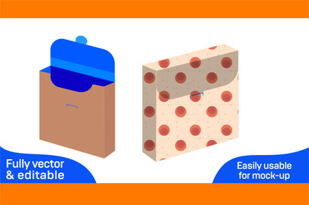 Labelling cardboard box or paper packaging die line template and 3D box design vector fileのイラスト素材