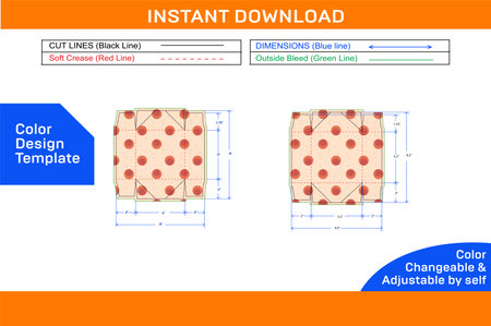 Lid box or collapsible 4 corner tray box die line template and 3D render Easily editable vector fileのイラスト素材