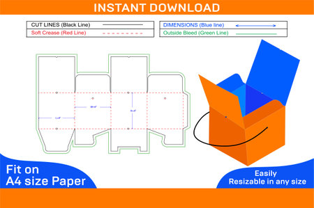 Luxury gift box or birthday party box with handle die line template and 3D render file editable vector fileのイラスト素材