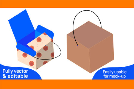 Luxury gift box or birthday party box with handle die line template and 3D render file vector fileのイラスト素材