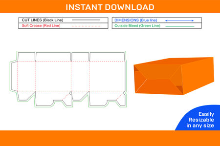 Packaging Auto bottom lock Tuck top box Die line template and 3D box template design vector fileのイラスト素材