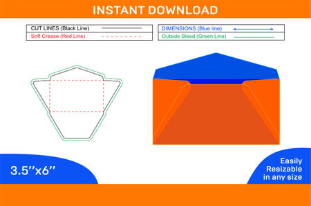 Regular Envelope die line template, 3D envelope and Editable easily resizeable vector fileのイラスト素材