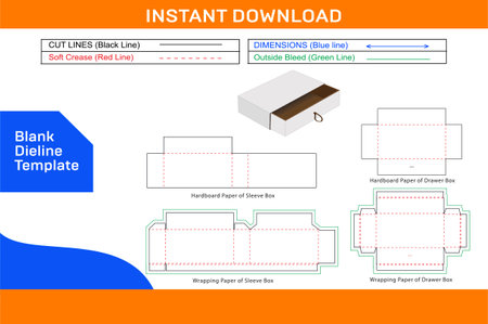 Sleeve drawer box die line template and 3D box design colour changeable and editable Blank die line template vector fileのイラスト素材
