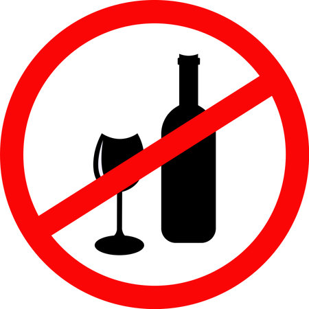 Don't drink alcohol sign or symbol vector logo or icon with wine bottle glass vector fileのイラスト素材