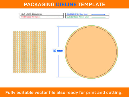 378pcs 10 mm CIRCLE or ROUND label sticker dieline template designのイラスト素材
