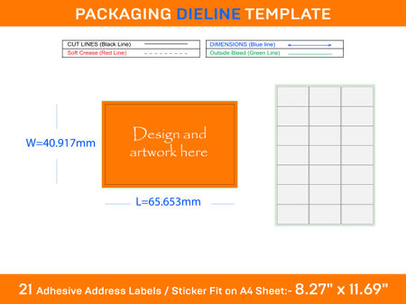 21 Adhesive Address Labels Dieline Template 65.653 x 40.917mm Designのイラスト素材