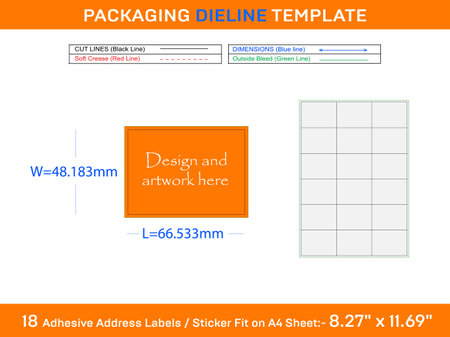 18 Adhesive Address Labels Dieline Template 66.533 x 48.183mm Designのイラスト素材
