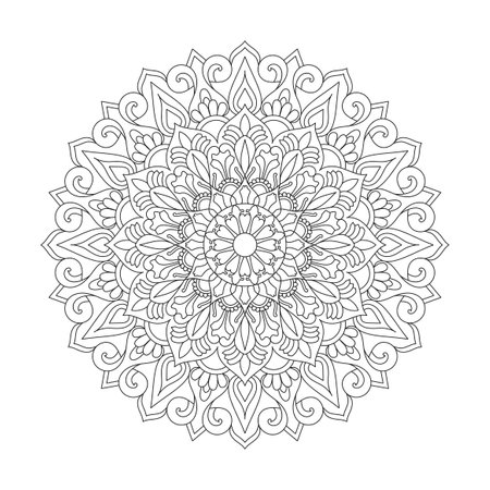 Adult Floral harmony mandala coloring book page for kdp book interior. Peaceful Petals, Ability to Relax, Brain Experiences, Harmonious Haven, Peaceful Portraits, Blossoming Beauty mandala design.のイラスト素材