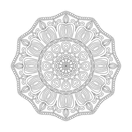 Peaceful whirls adult mandala coloring book page for kdp book interior. Peaceful Petals, Ability to Relax, Brain Experiences, Harmonious Haven, Peaceful Portraits, Blossoming Beauty mandala design.のイラスト素材