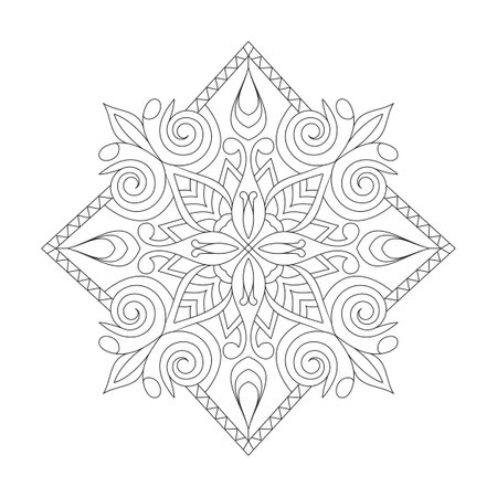 Tranquil circles adult mandala coloring book page for kdp book interior. Peaceful Petals, Ability to Relax, Brain Experiences, Harmonious Haven, Peaceful Portraits, Blossoming Beauty mandala design.のイラスト素材