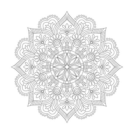 Adult ethereal patterns mandala coloring book page for kdp book interior. Peaceful Petals, Ability to Relax, Brain Experiences, Harmonious Haven, Peaceful Portraits, Blossoming Beauty mandala design.のイラスト素材