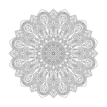 Blossoming Whirls adult mandala coloring book page for kdp book interior.Peaceful Petals, Ability to Relax, Brain Experiences, Harmonious Haven, Peaceful Portraits, Blossoming Beauty mandala design.のイラスト素材