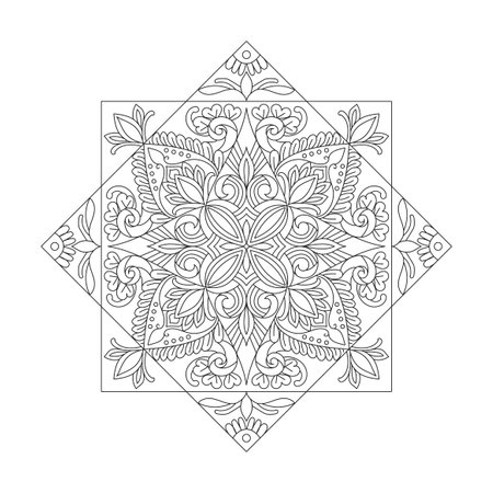 Adult Tranquil Gardens mandala coloring book page for kdp book interior.Peaceful Petals, Ability to Relax, Brain Experiences, Harmonious Haven, Peaceful Portraits, Blossoming Beauty mandala design.のイラスト素材