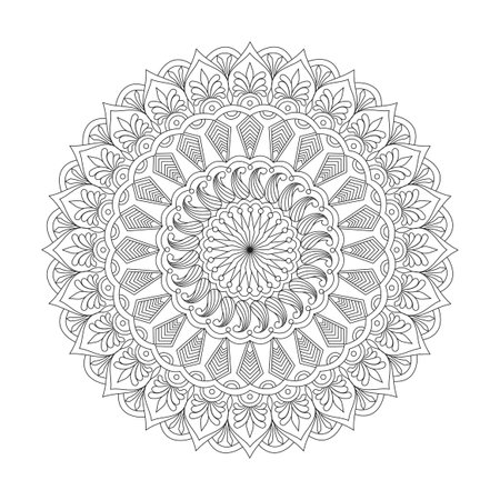 Cosmic Ripples adult mandala coloring book page for kdp book interior.Peaceful Petals, Ability to Relax, Brain Experiences, Harmonious Haven, Peaceful Portraits, Blossoming Beauty mandala design.のイラスト素材