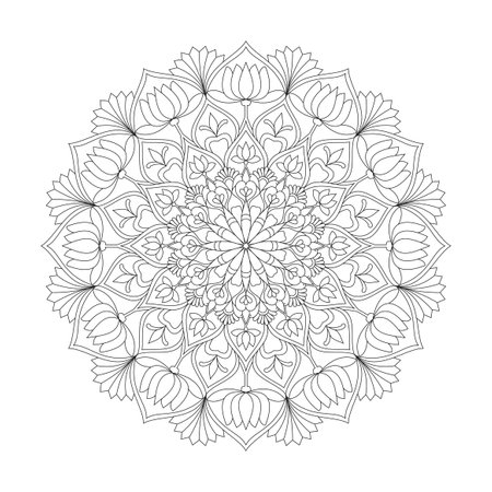 Peaceful Petals, Ability to Relax, Brain Experiences, Harmonious Haven, Peaceful Portraits, Blossoming Beauty mandala design.のイラスト素材