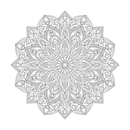 Adult Ethereal Tranquility mandala coloring book page for kdp book interior. Peaceful Petals, Ability to Relax, Brain Experiences, Harmonious Haven, Peaceful Portraits, Blossoming Beauty mandala design.のイラスト素材