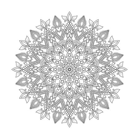 Adult Celestial Orbits mandala coloring book page for kdp book interior.Peaceful Petals, Ability to Relax, Brain Experiences, Harmonious Haven, Peaceful Portraits, Blossoming Beauty mandala design.のイラスト素材