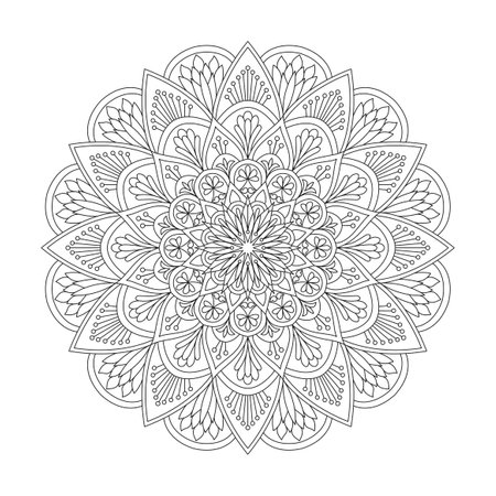Whimsical Circuits adult mandala coloring book page for kdp book interior. Peaceful Petals, Ability to Relax, Brain Experiences, Harmonious Haven, Peaceful Portraits, Blossoming Beauty mandala design.のイラスト素材