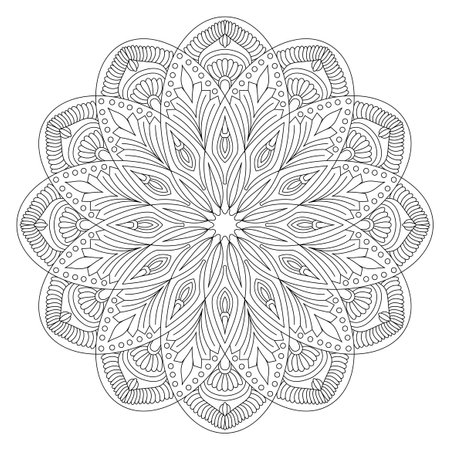 Adult inner radiance mandala coloring book page for kdp book interior. Peaceful Petals, Ability to Relax, Brain Experiences, Harmonious Haven, Peaceful Portraits, Blossoming Beauty mandala design.のイラスト素材