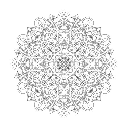 Spiritual Delight adult mandala coloring book page for kdp book interior. Peaceful Petals, Ability to Relax, Brain Experiences, Harmonious Haven, Peaceful Portraits, Blossoming Beauty mandala design.のイラスト素材